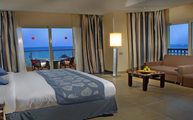 Room with sofa and sea view